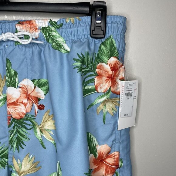 OLD NAVY Swim Trunks Mens Medium M NEW Blue Tropical Floral Mesh Lined Pockets - Picture 2 of 8